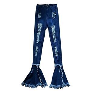 JC JQ Dark Ripped Skinny Bell Bottoms: Y2K, Modern
